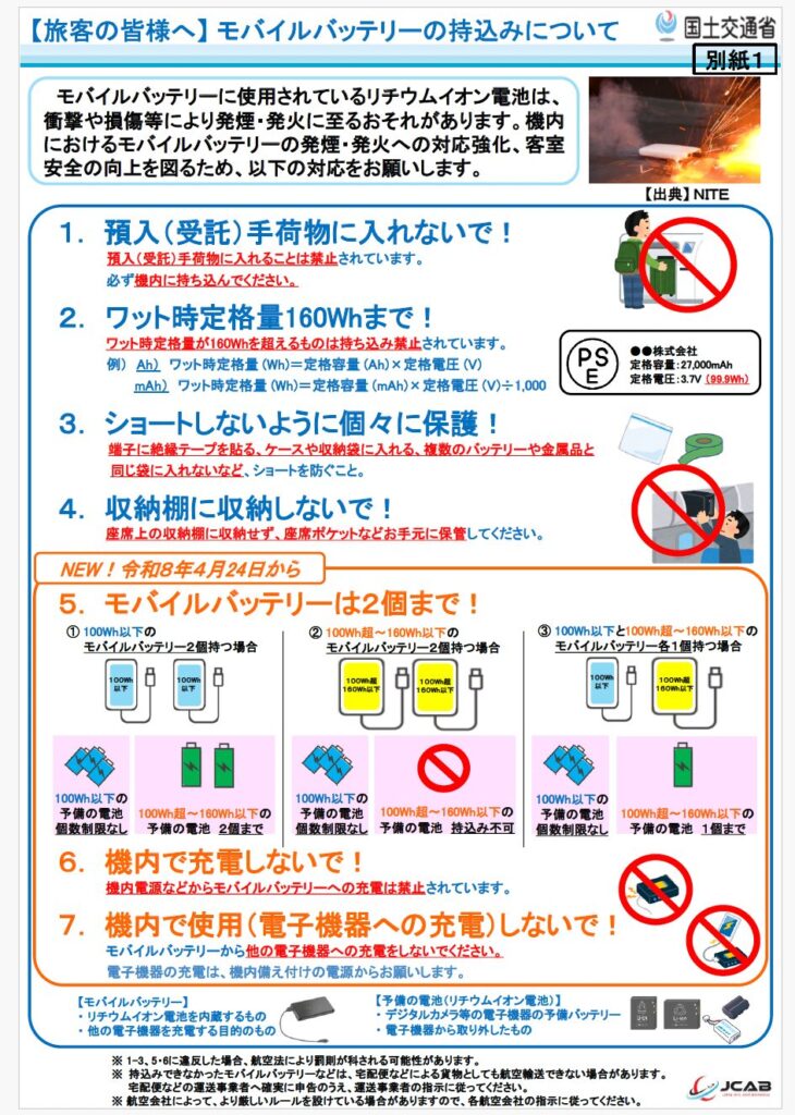 モバイルバッテリーの持ち込みについて。