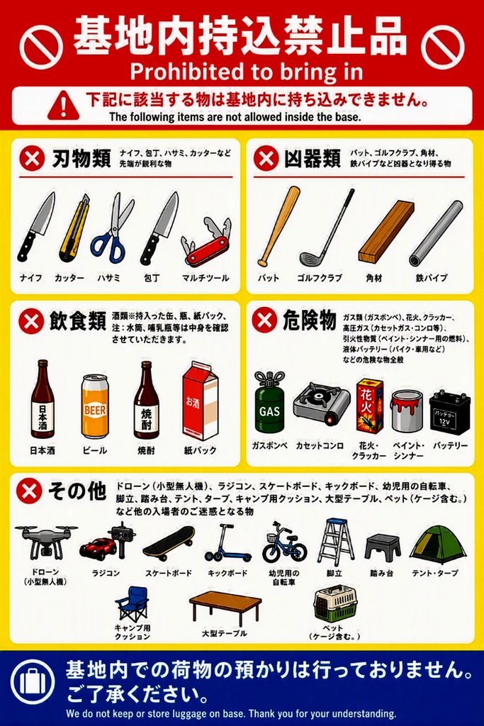 持ち込み禁止品一覧。