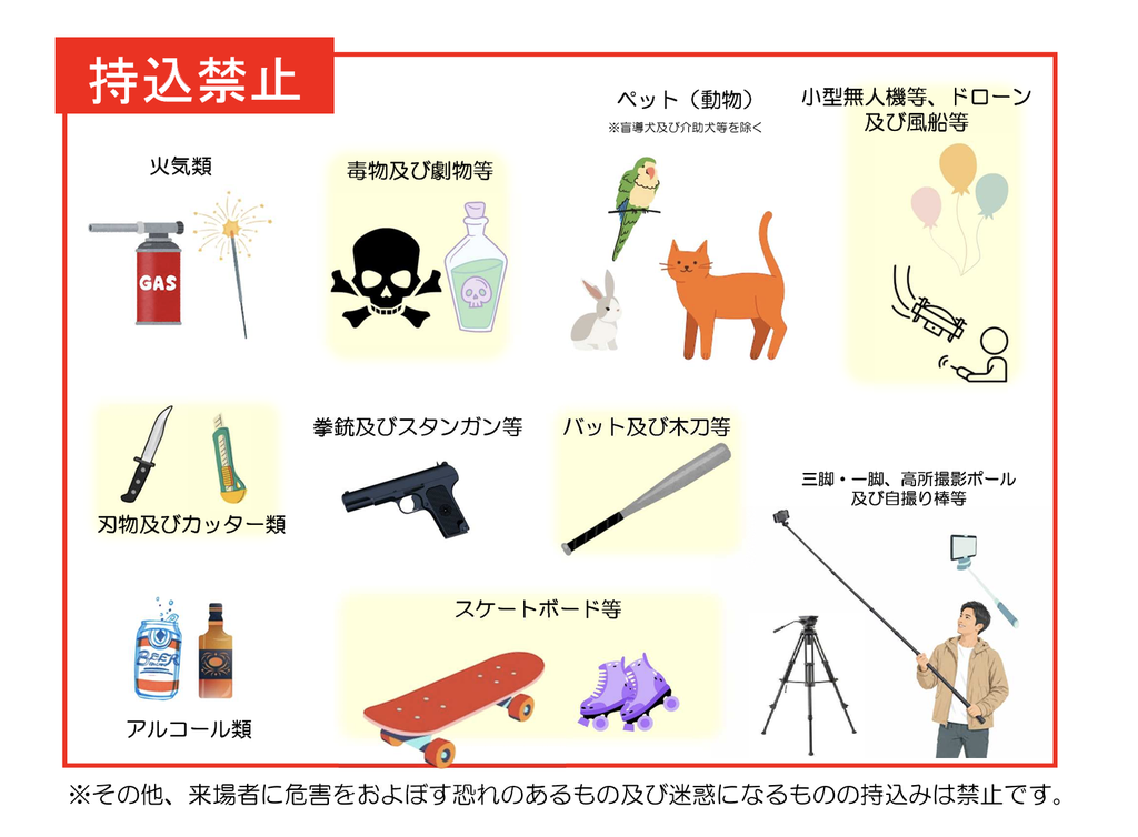 持ち込み禁止品の一覧。